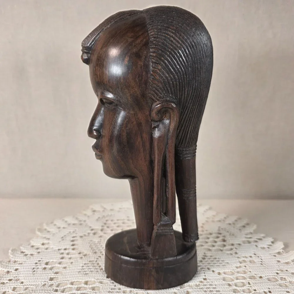 Authentic African Ebony Maasai Tribal Head Sculpture Handcrafted Wooden Art - Picture 2 of 8
